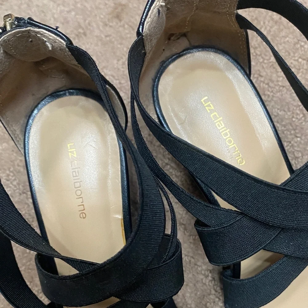 Black Strappy Wedge Size 6M Dress Sandals Summer Wedding Guest Career